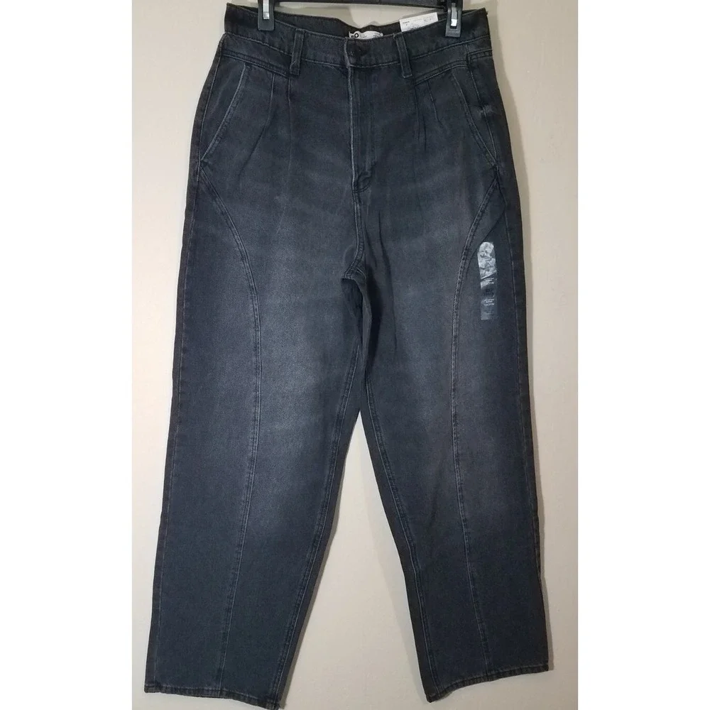 SO Jeans Baggy Highest Rise Pleated Front Juniors‎ Size 13/31W Faded Black NEW